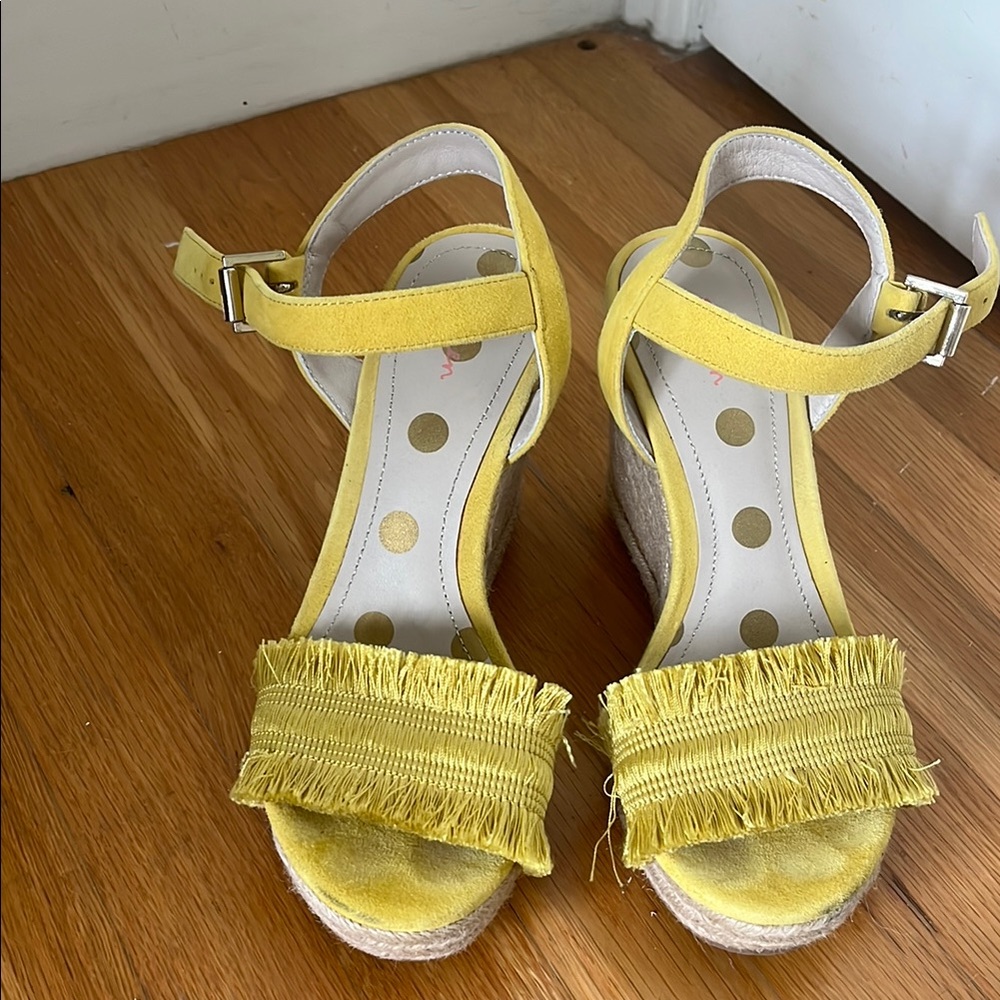 Yellow Fringe Wedge Sandals
